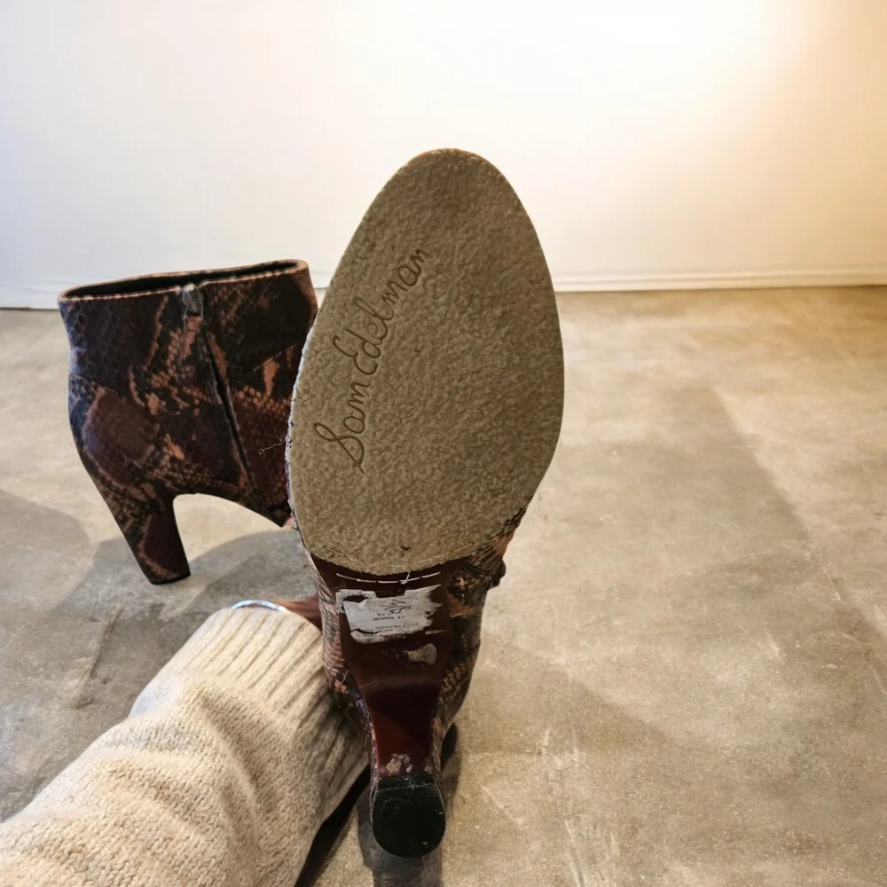 Sam Edleman Snakeskin Patterned Ankle Boots - Chic, Modern, Edgey, Boho, Trendy